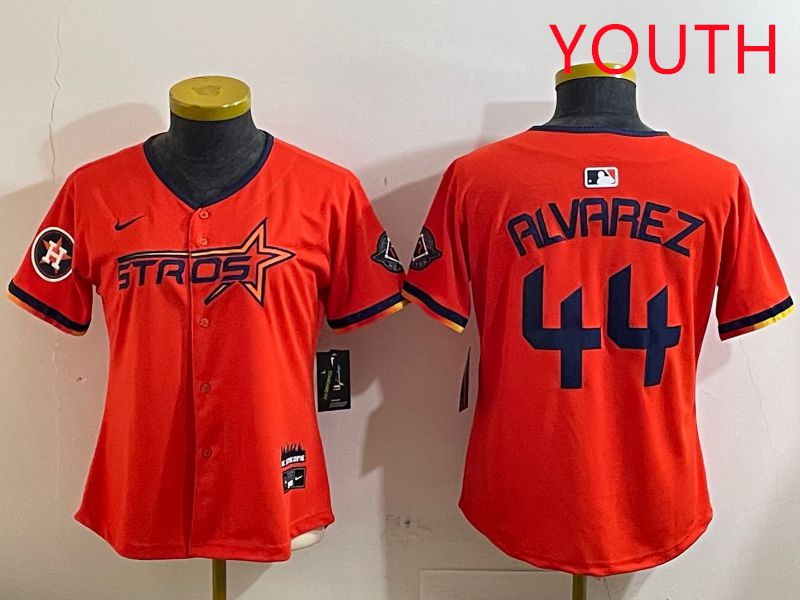 Youth Houston Astros #44 Alvarez Orange Three generations Joint Name 2025 Nike MLB Jersey style 4125